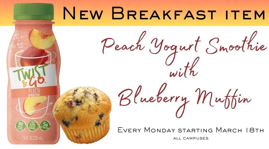 peach yogurt smoothie with blueberry muffin
