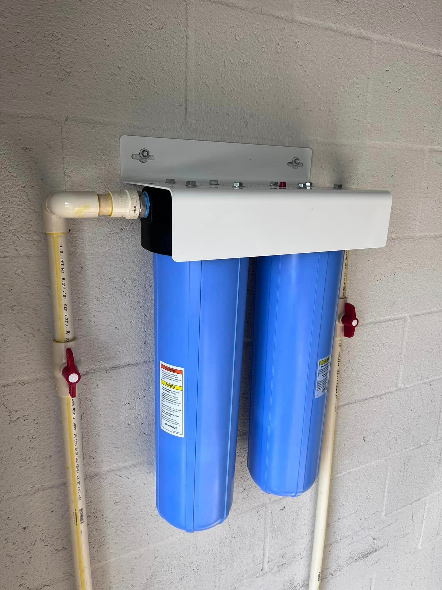 Pentair water filtration system installed. 20” carbon filter and 20” sediment filter.