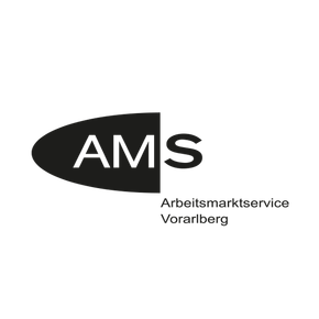 AMS Vorarlberg logo: Black stylized oval with 