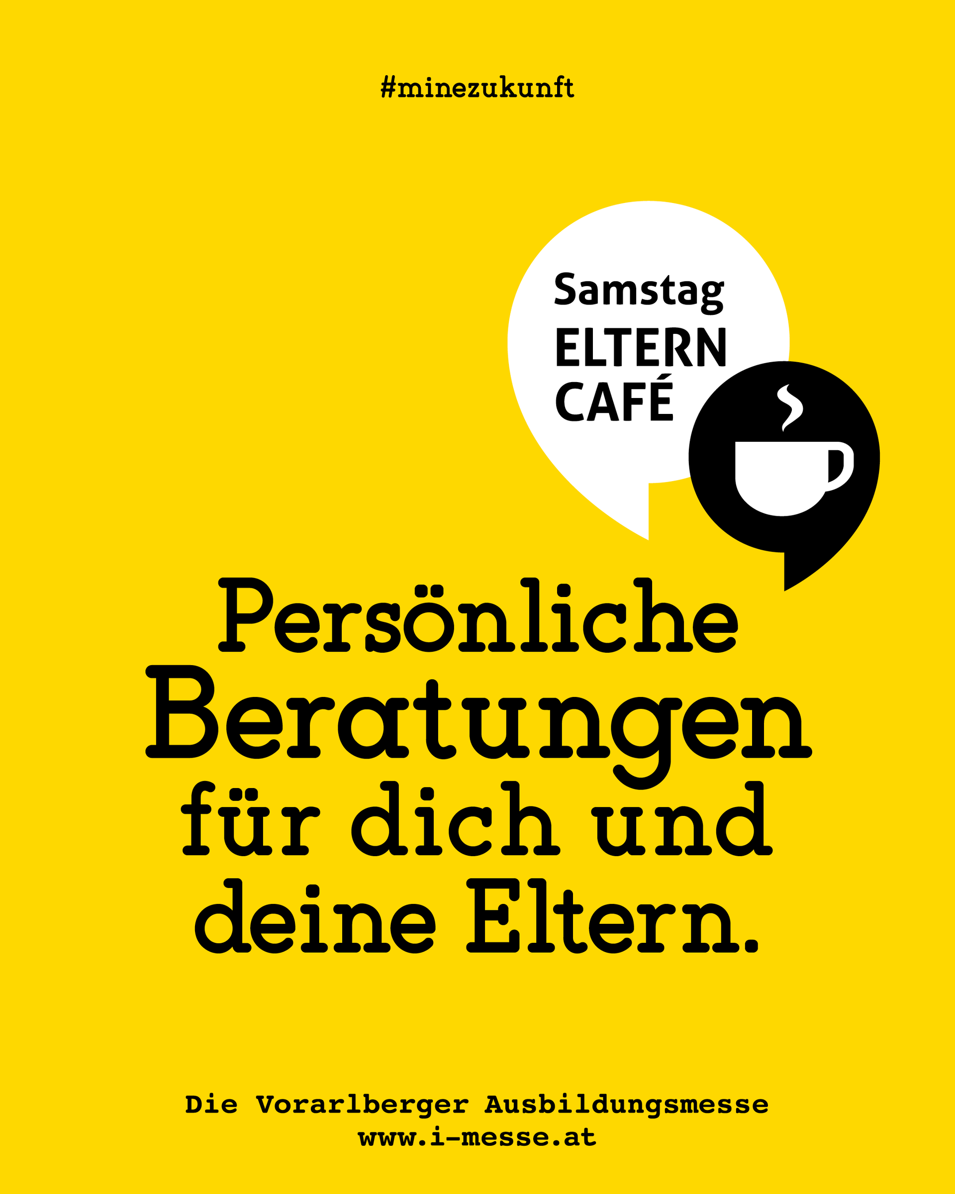Vater und Tochter gehen durch ein rotwandiges Atrium mit Veranstaltungsständen. Auch andere Personen sind anwesend.