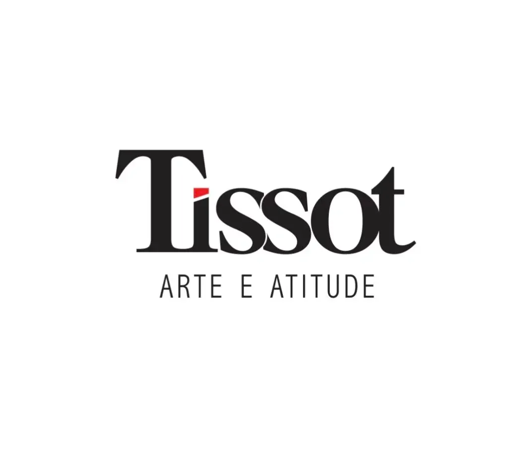 O logotipo da tissot arte e atitude tem um fundo branco.