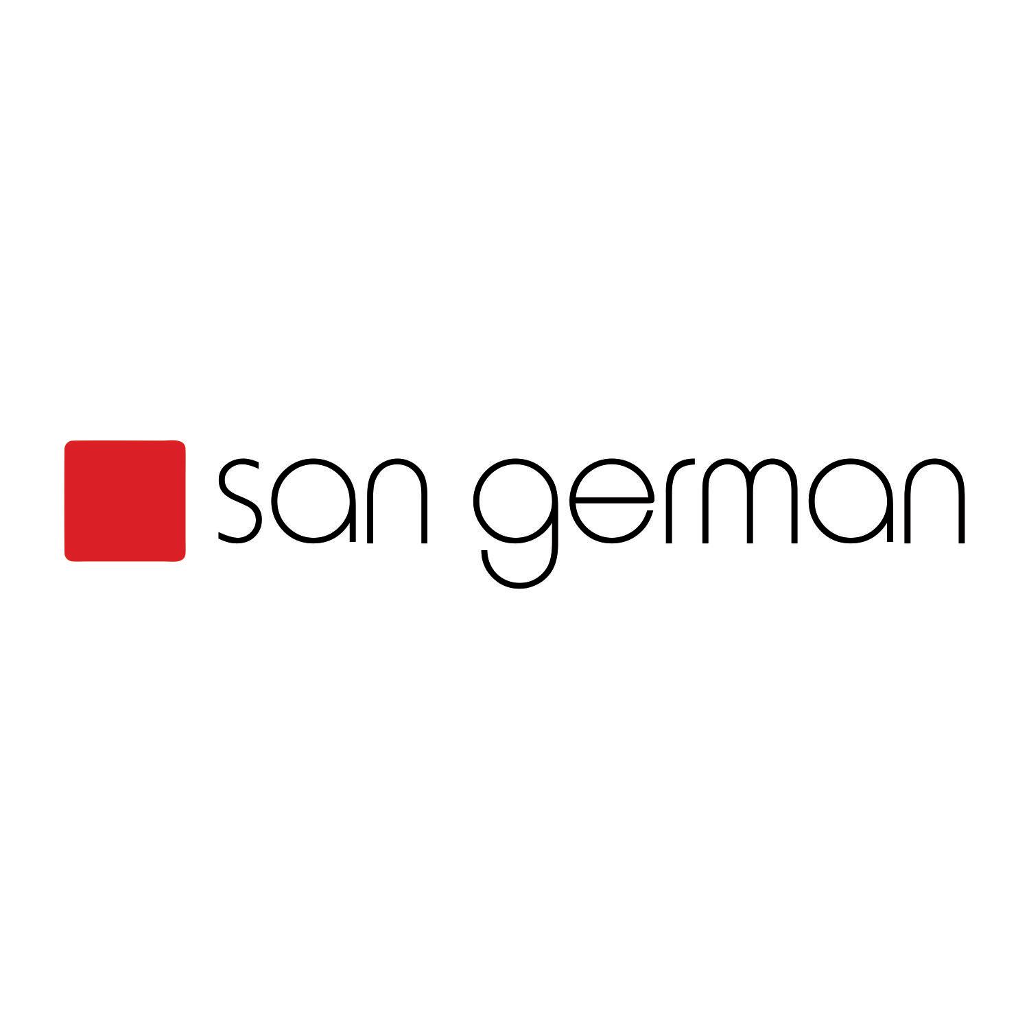 O logotipo da San German é vermelho e preto sobre fundo branco.