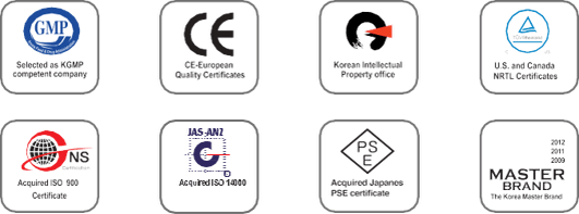 A set of logos including ce gmp and master brand