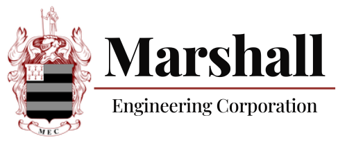 A logo for marshall engineering corporation with a coat of arms