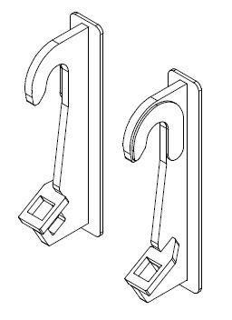 A black and white drawing of two hooks on a white background.