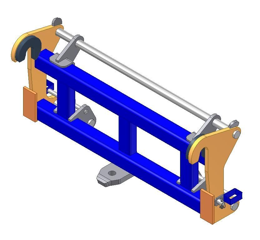 A 3d model of a blue and yellow object on a white background.