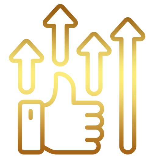 A hand giving a thumbs up with arrows pointing up.