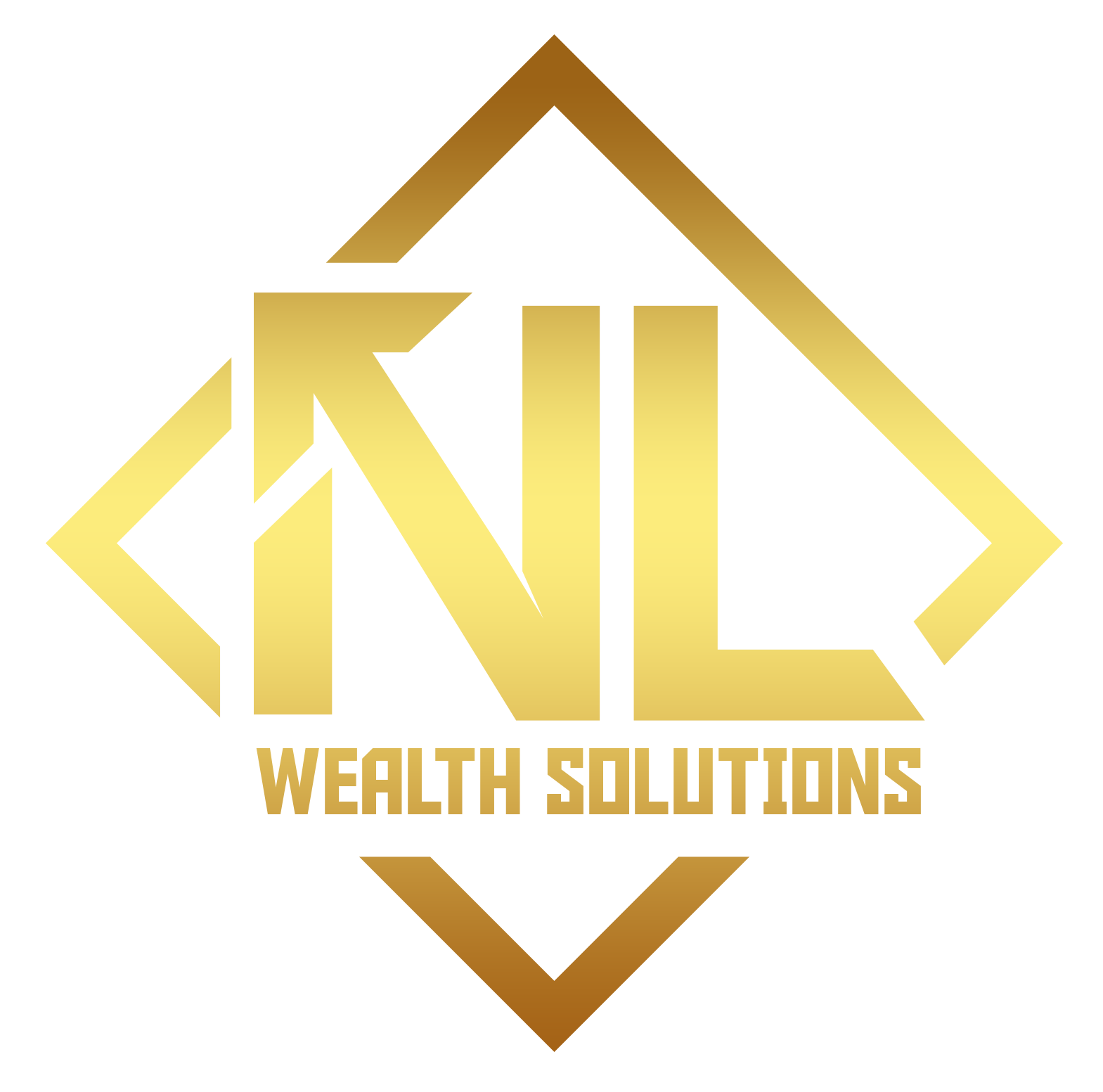 A gold logo for wealth solutions on a white background