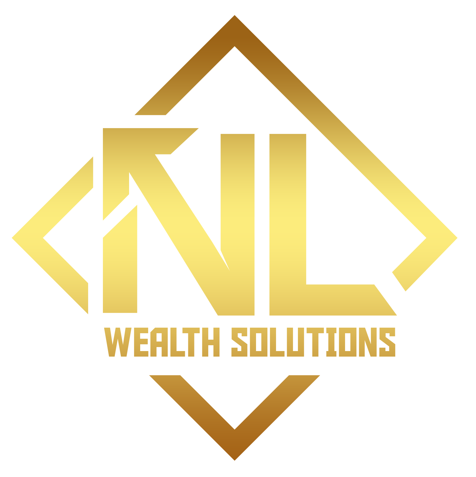 A gold logo for nl wealth solutions on a white background