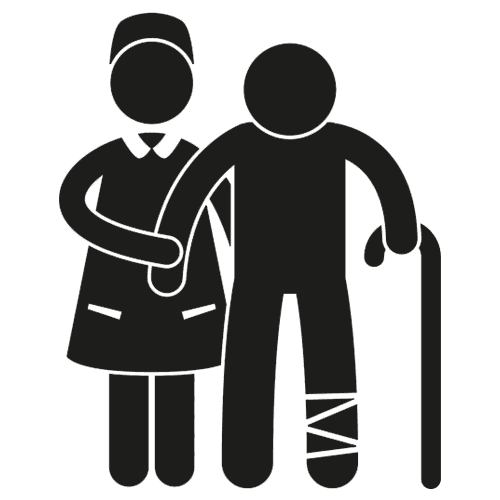 Icona di un uomo infermo che cammina con un'assistente