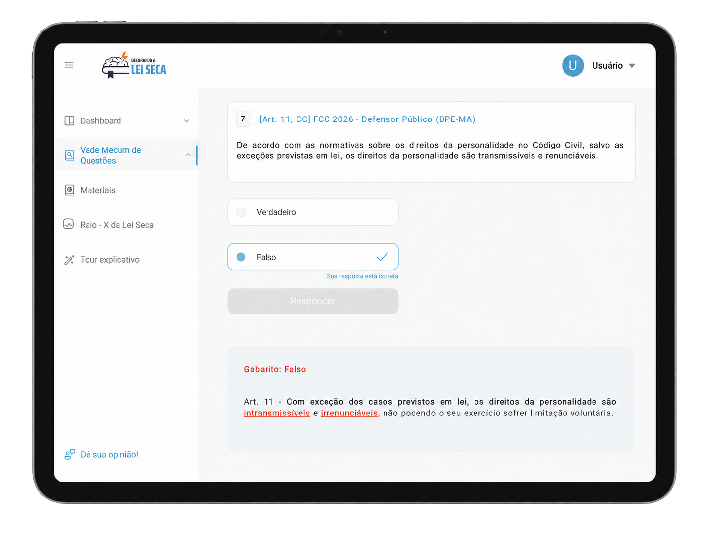 Vade Mecum de Questões no tablet