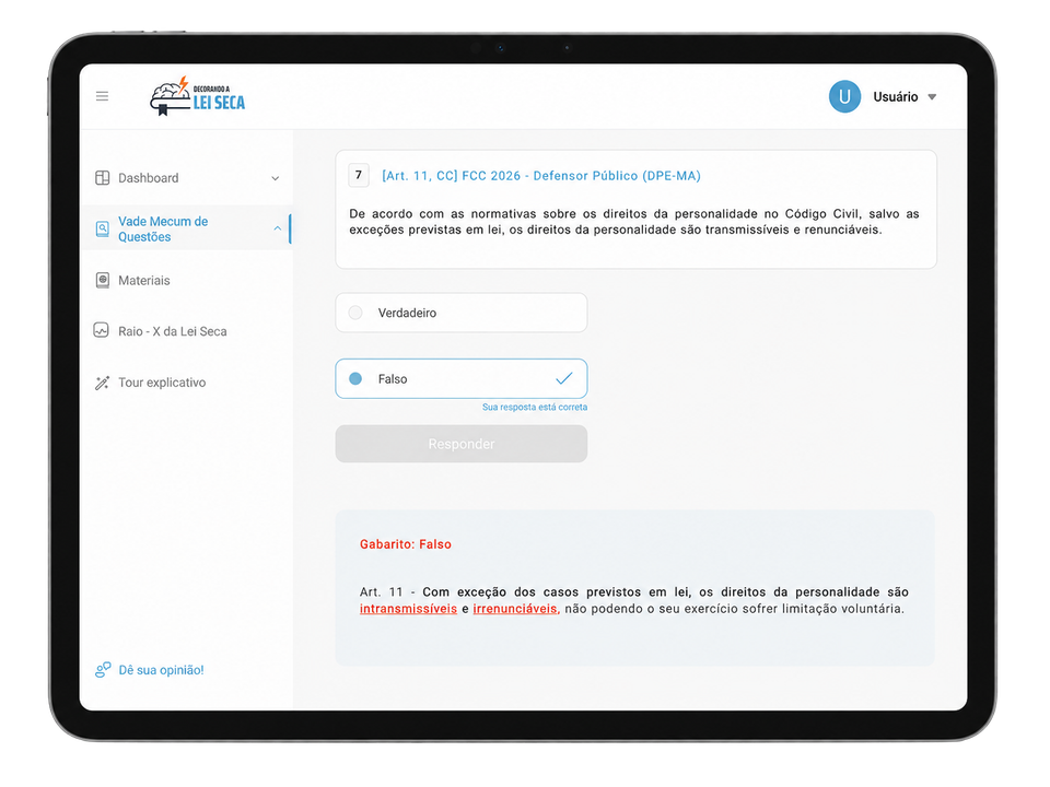 Vade Mecum de Questões no tablet