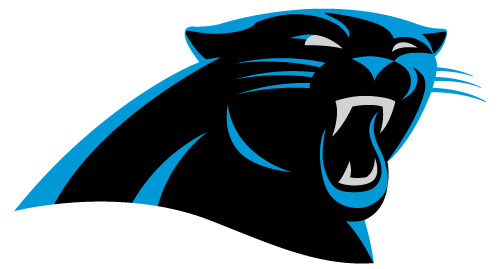 The panthers logo is a black and blue panther with its mouth open.