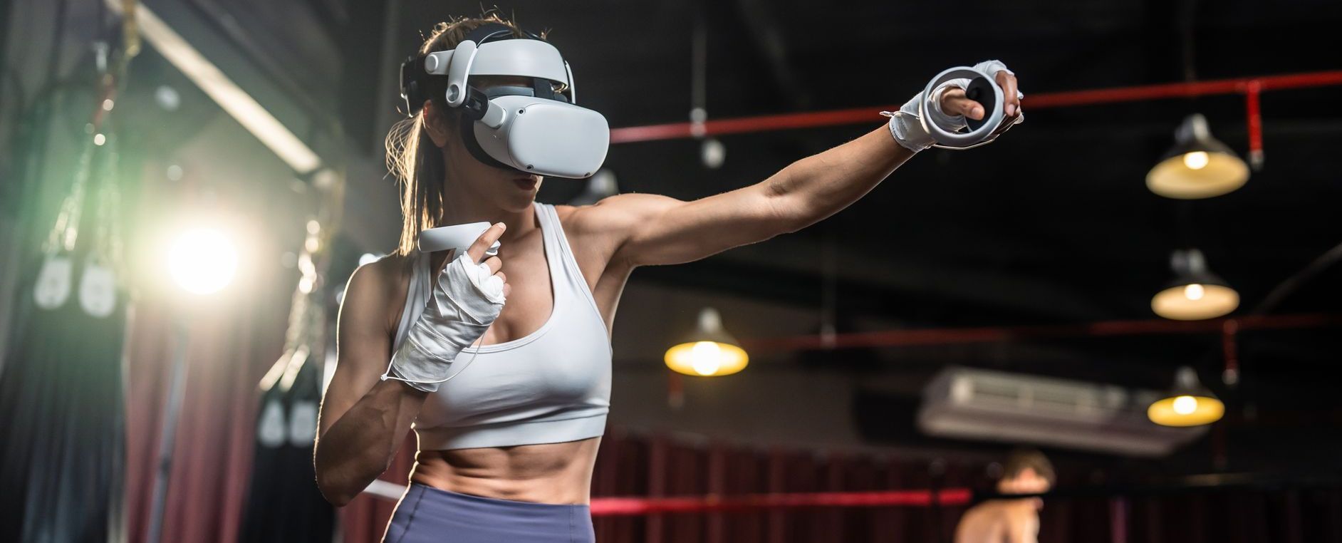 Woman using innovative technology to keep fit