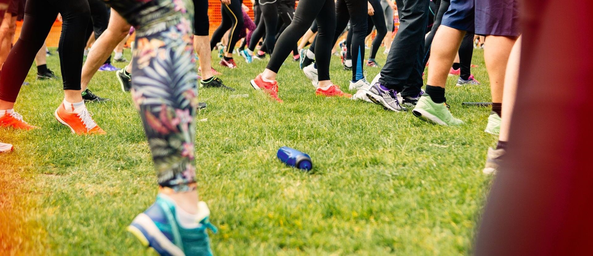Group ready to run in a park