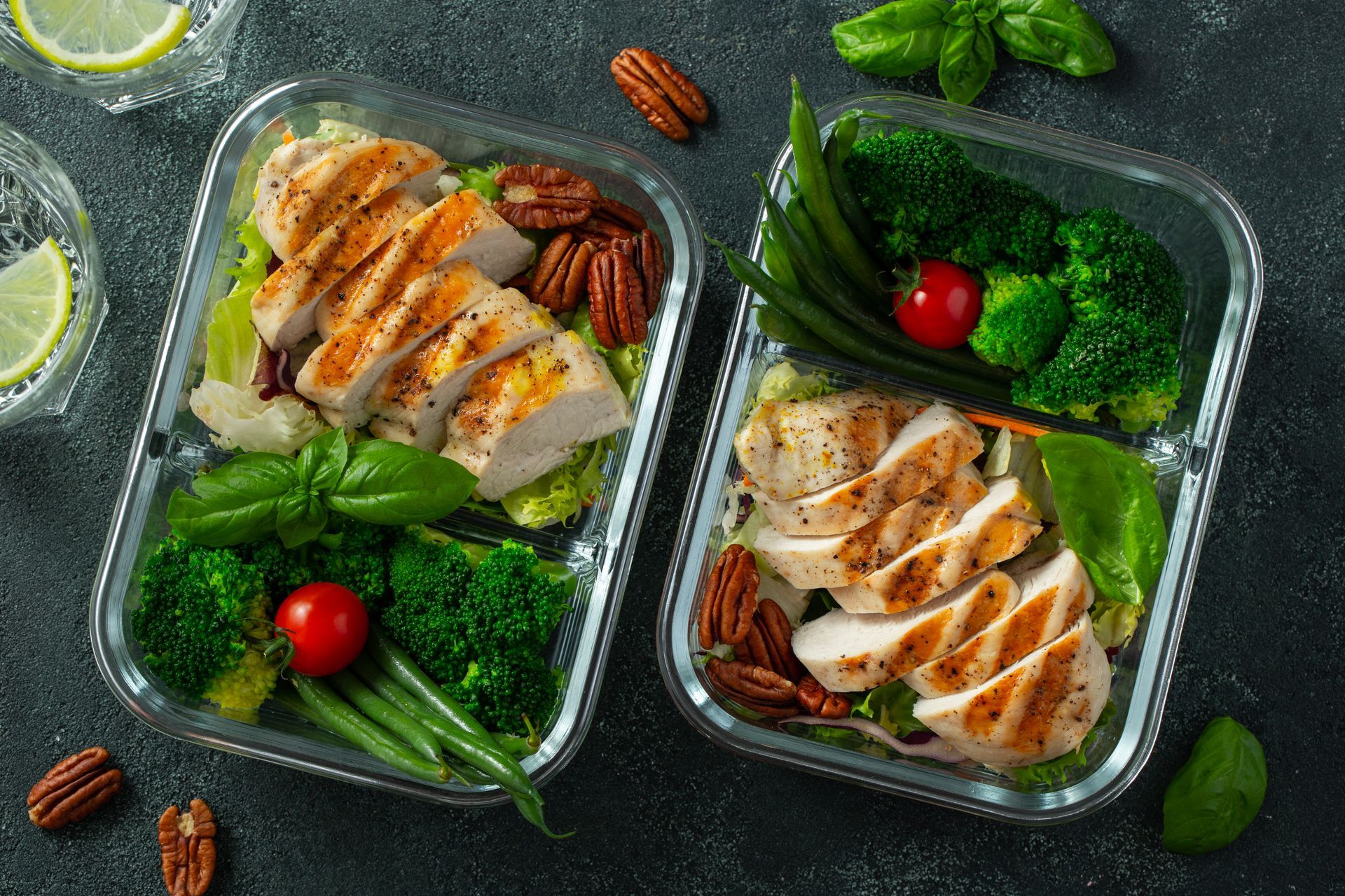 Healthy meals prepped in and containers