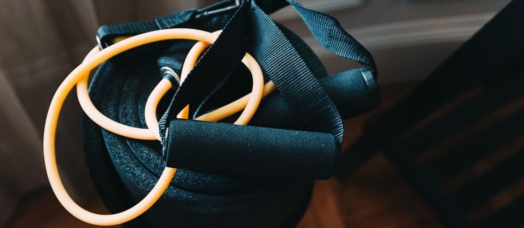 Resistance bands on a yoga matt