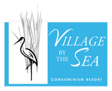 A logo for village by the sea condominium resort
