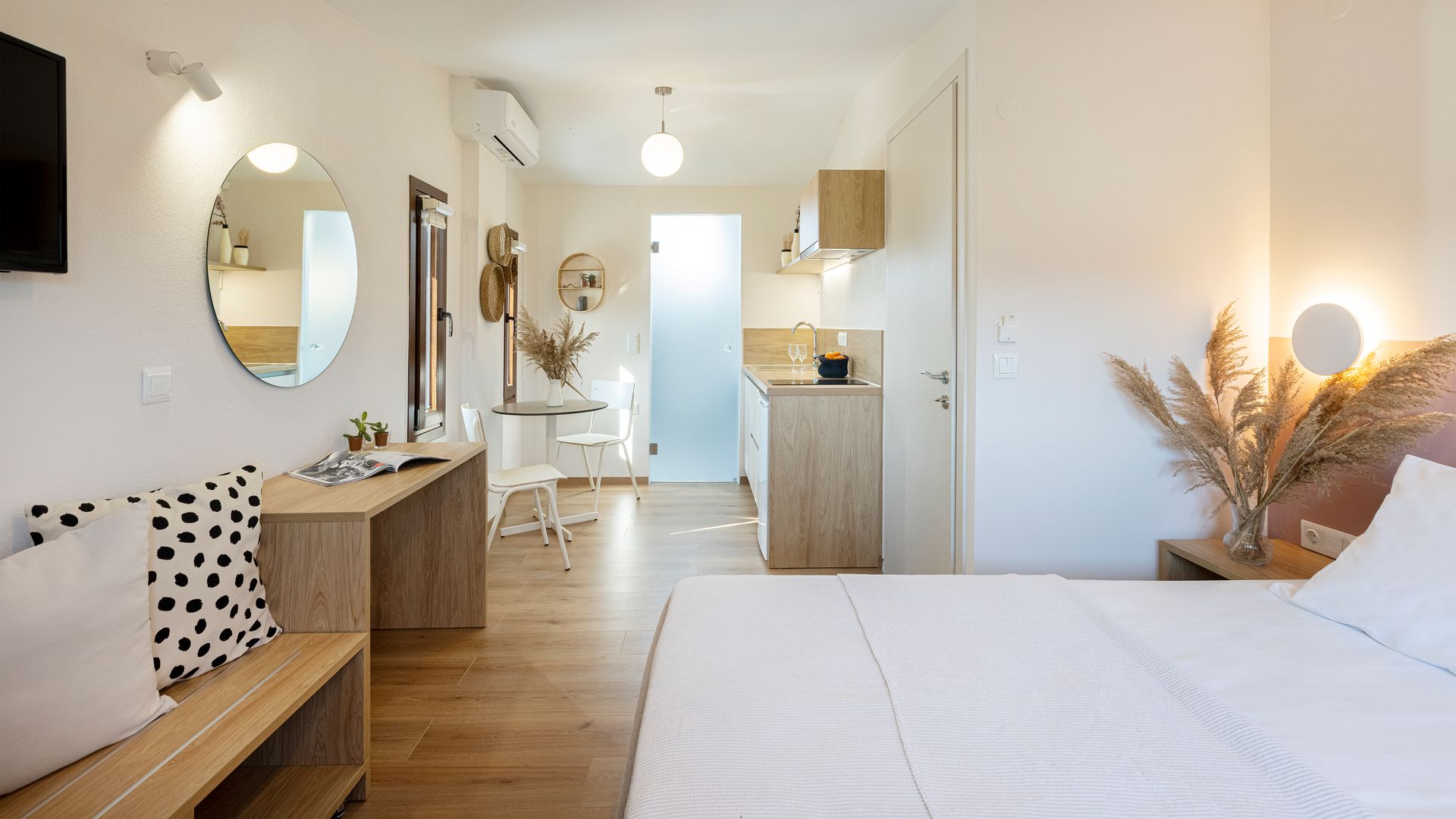 There is a large bed in the middle of the room.