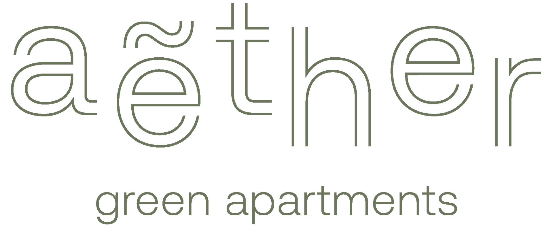 The logo for aether green apartments is black and white.