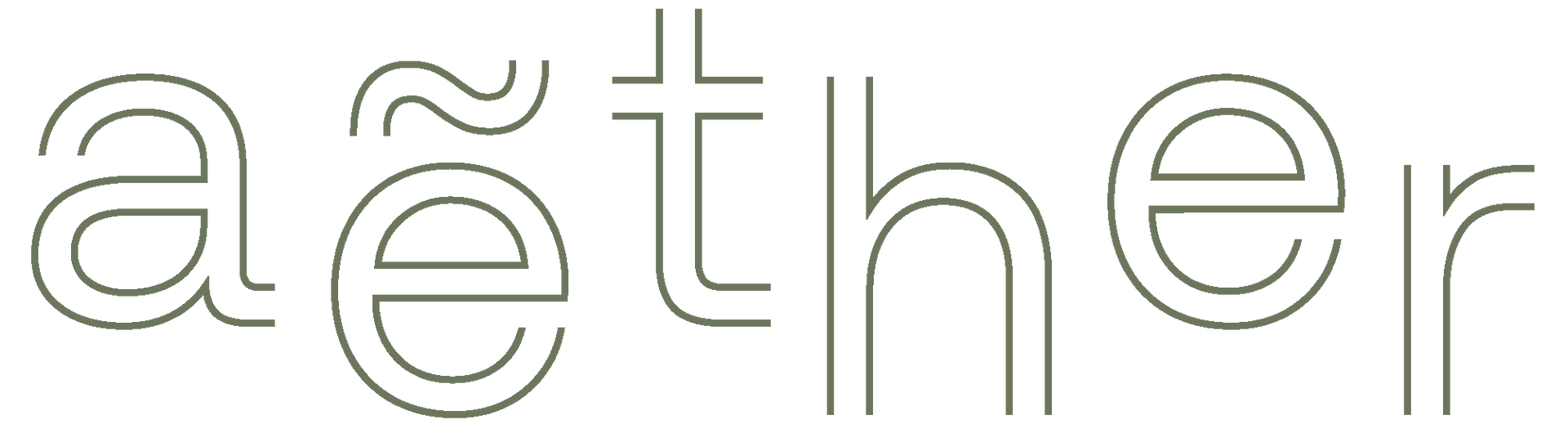 A line drawing of the word aether on a white background.