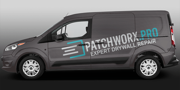 Dark gray van with Patchworx.Pro logo and the tagline, 