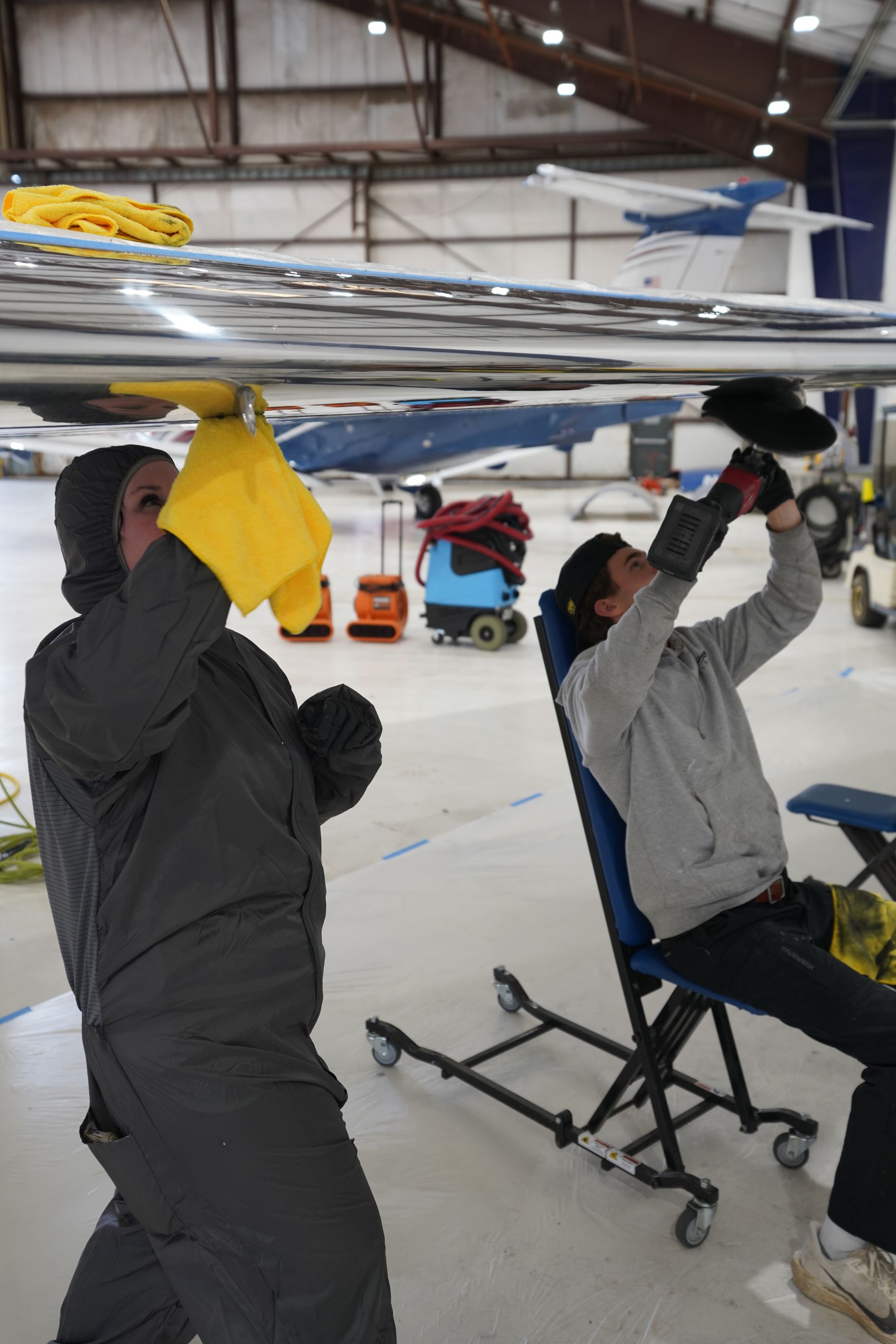 Aircraft brightwork polishing at Jacksonville Executive Airport