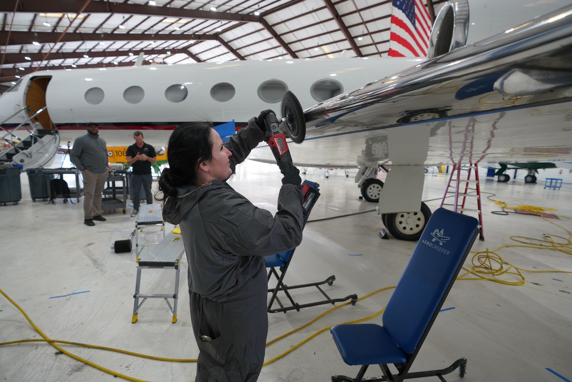 Aircraft brightwork polishing at Jacksonville Executive Airport