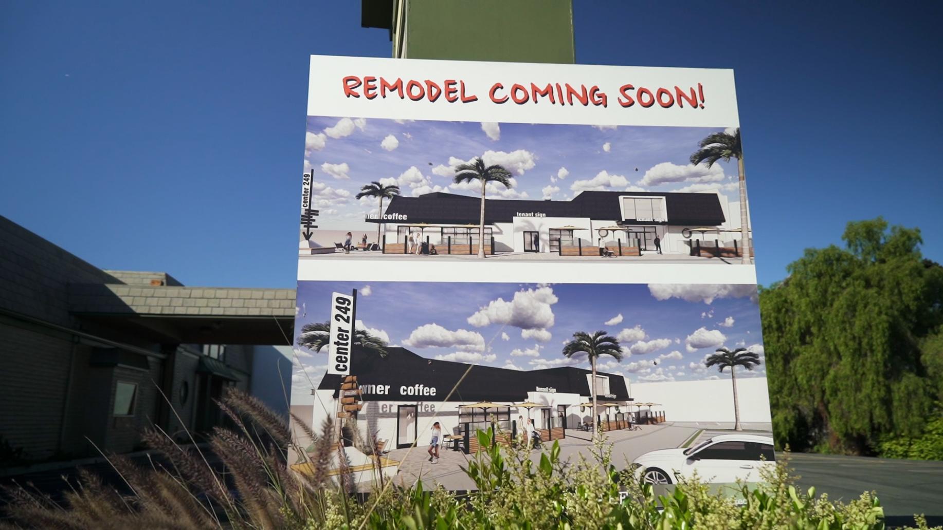 A sign that says remodel coming soon on it