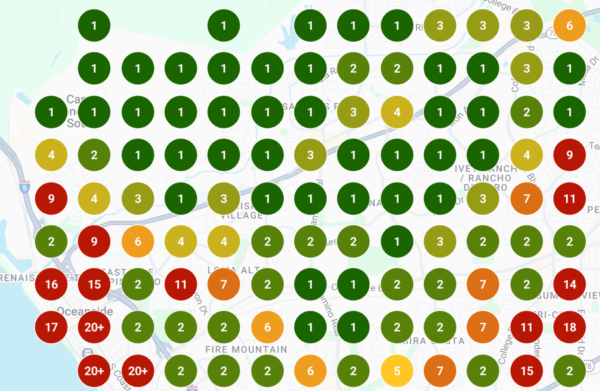 Local Falcon map showing where a business ranks in the local Google Map Pack