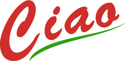 A red and green ciao logo on a white background