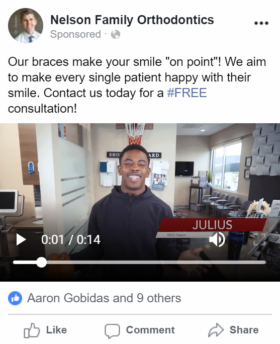 Nelson family orthodontics sponsored a video on facebook