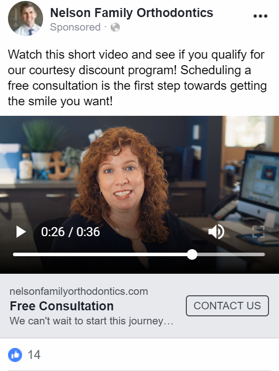 Nelson family orthodontics is advertising a free consultation on their facebook page.