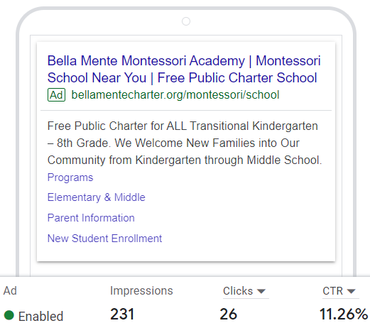 charter school google ad screenshot