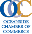 The oceanside chamber of commerce logo is blue and gold