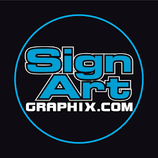 A logo for sign art graphicx.com on a black background