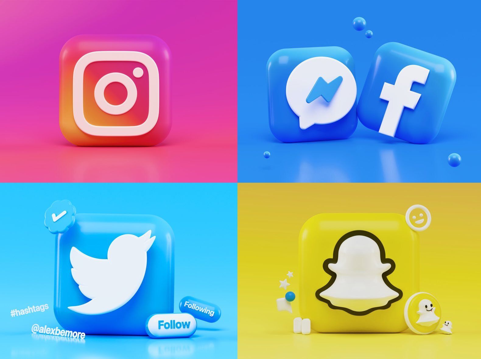 Icons for Instagram, Facebook, Twitter and Snapchat
