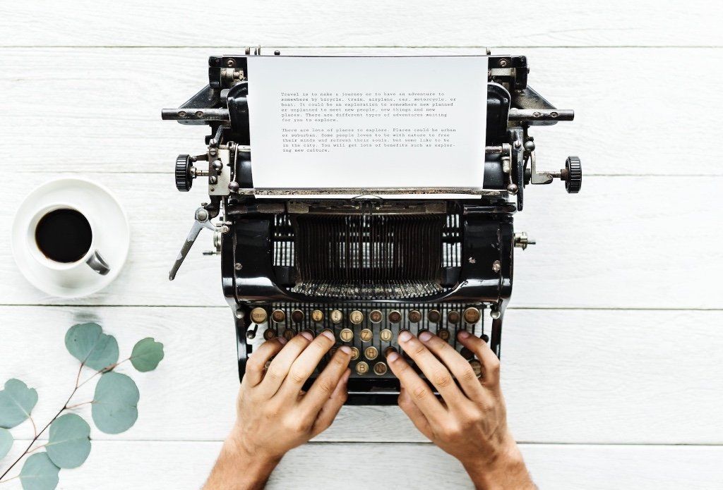Typing on a typewriter