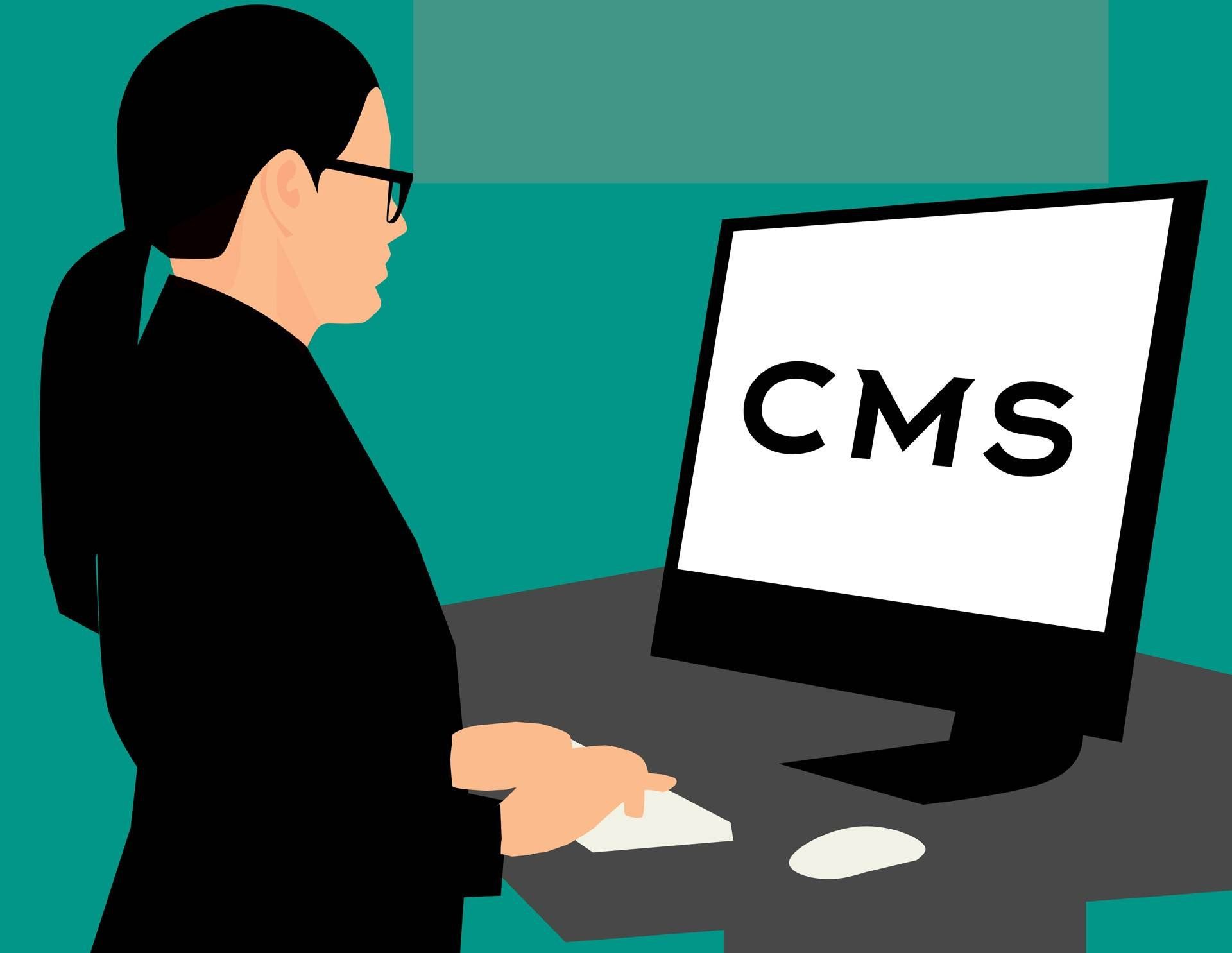 Woman using a content management system (CMS)