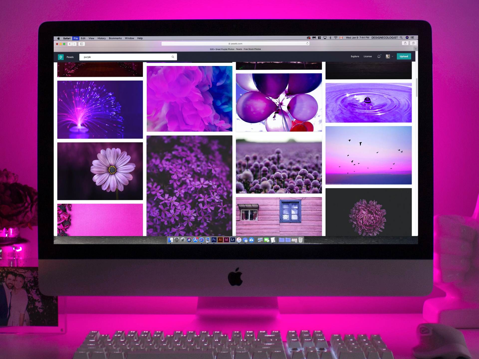 Website on bright pink background