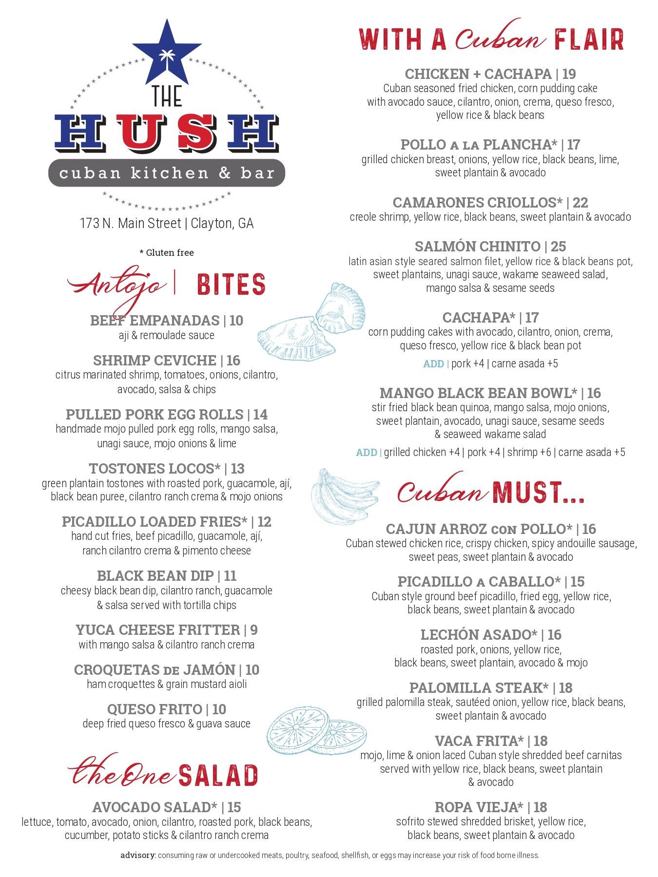 New Menu  — Dilard, GA — Hush Cuban Cafe & Oyster Bar
