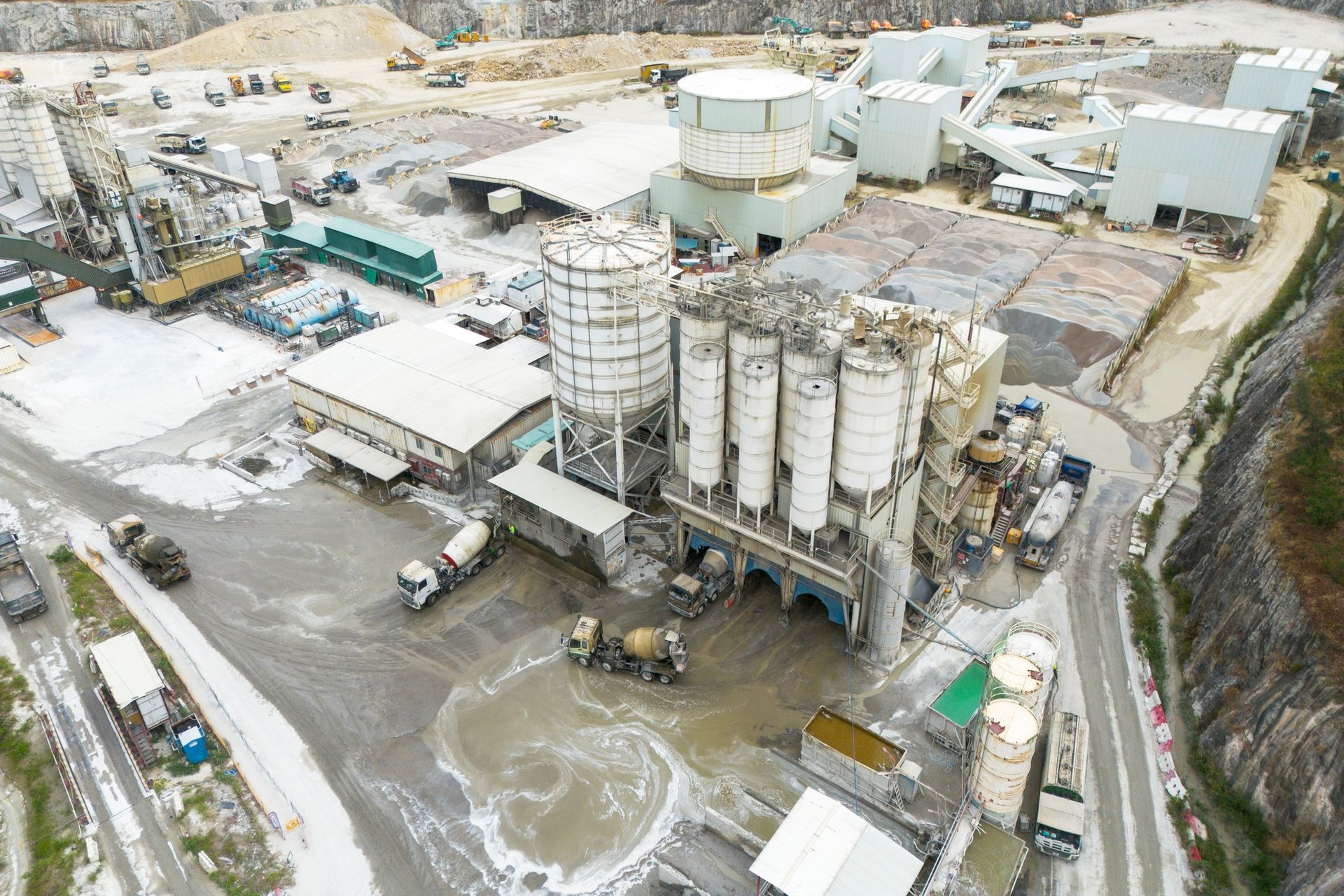 Concrete plant and aggregate quarry