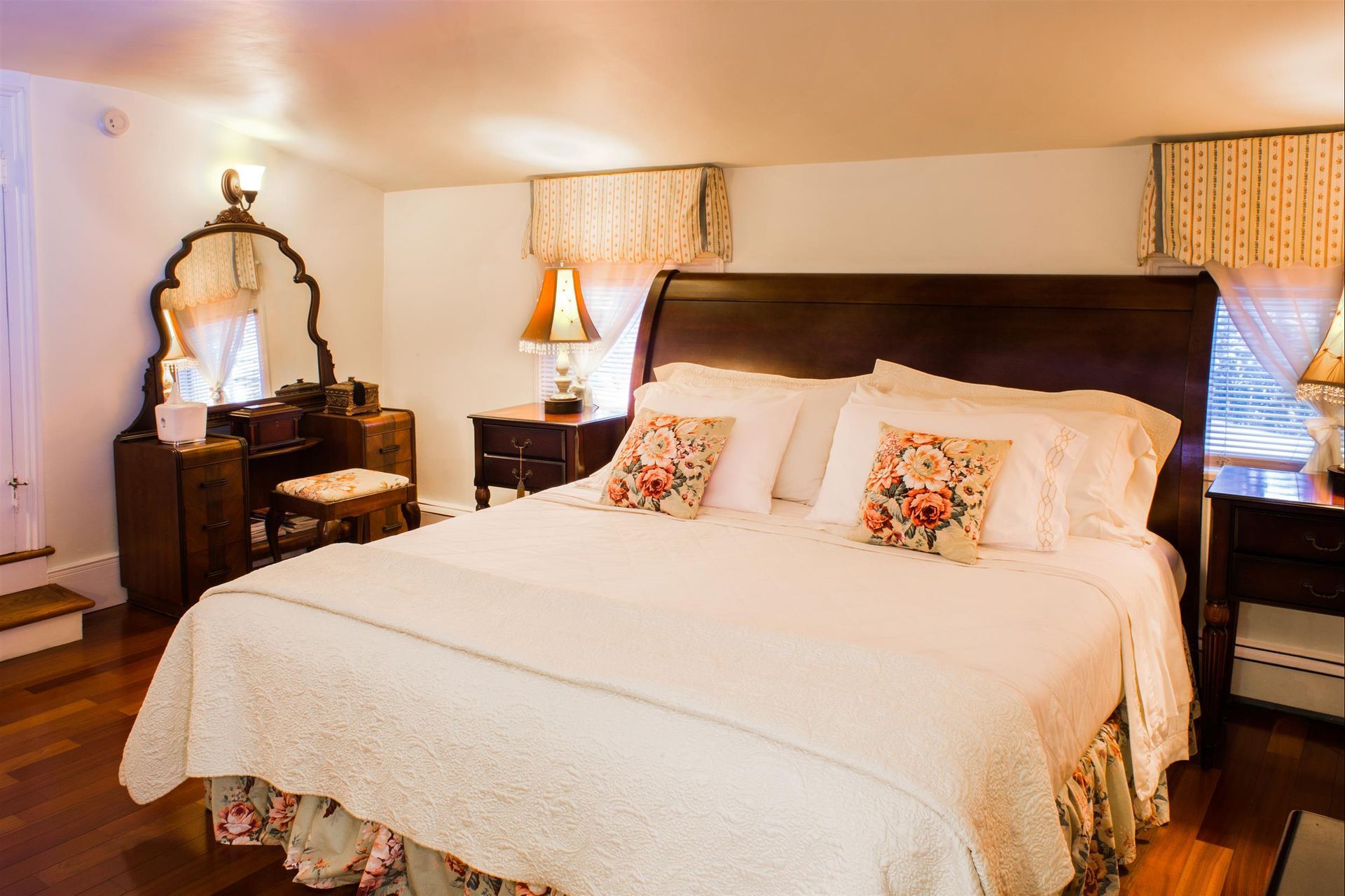 There is a large bed in the middle of the room.