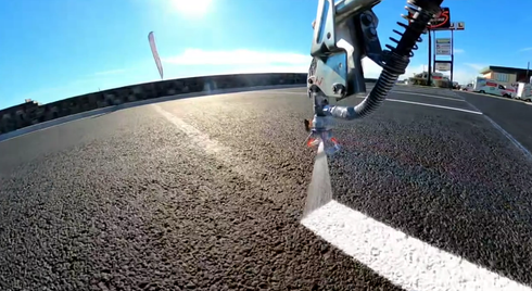 Parking Lot Striping Machine Laying down lines on concrete in Scottsdale