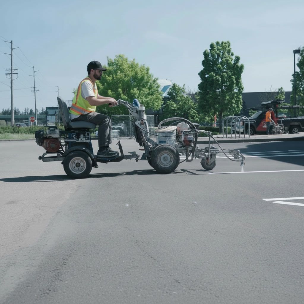 Line striping machine painting parking lot lines in Kansas City