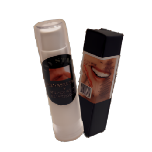 Two cosmetic tubes, one white and one black, standing upright side by side.
