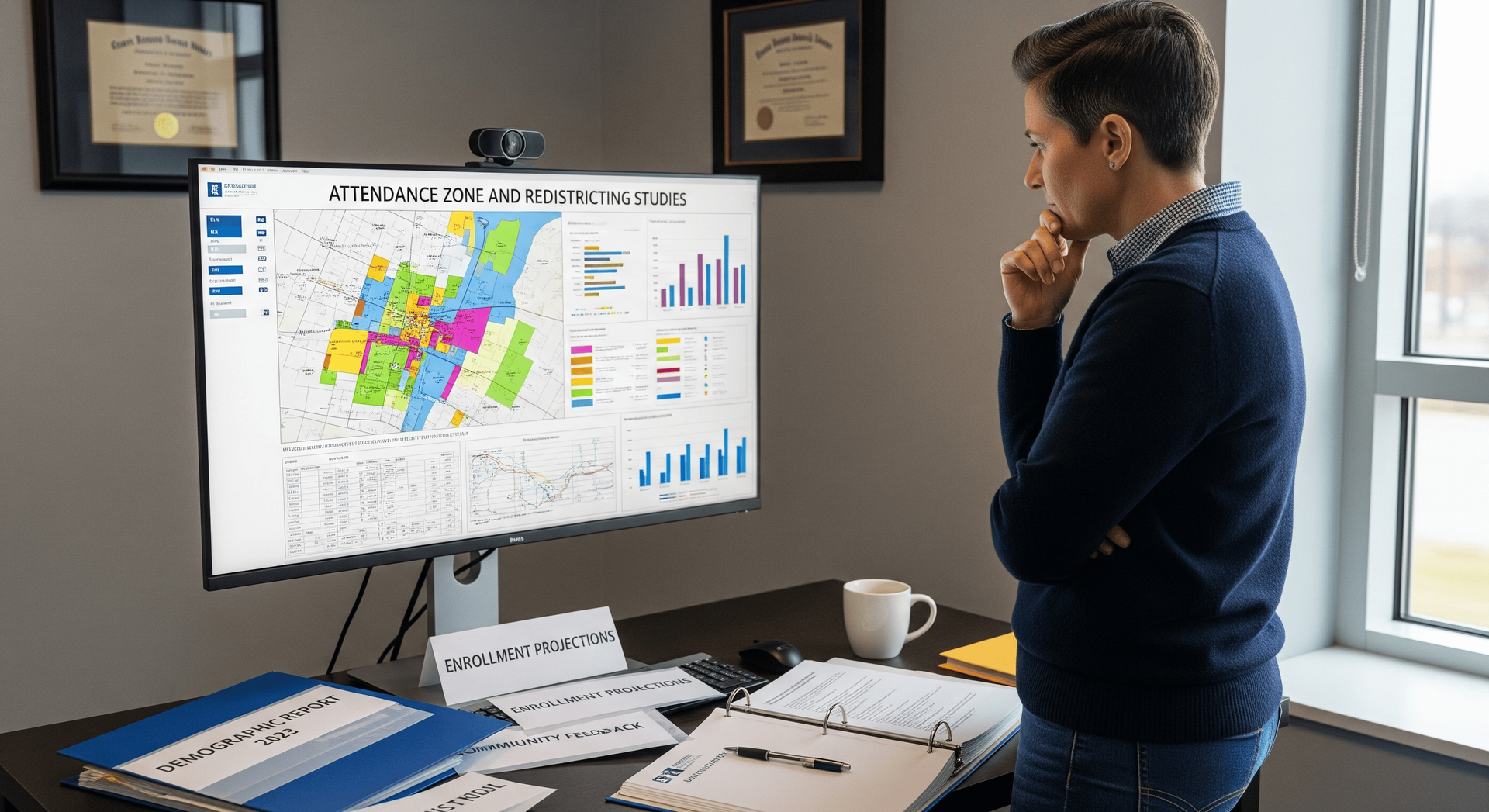 A teacher is giving a presentation to a group of students in a classroom.