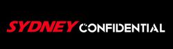 The logo for sydney confidential is red and white on a black background