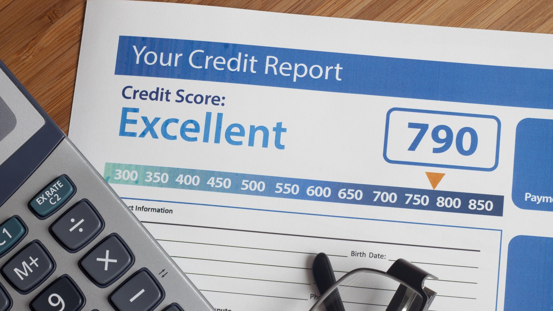 document with a high credit score printed on it