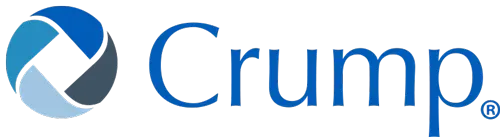 Logo for Crump, a blue wordmark with a stylized circular graphic to the left.